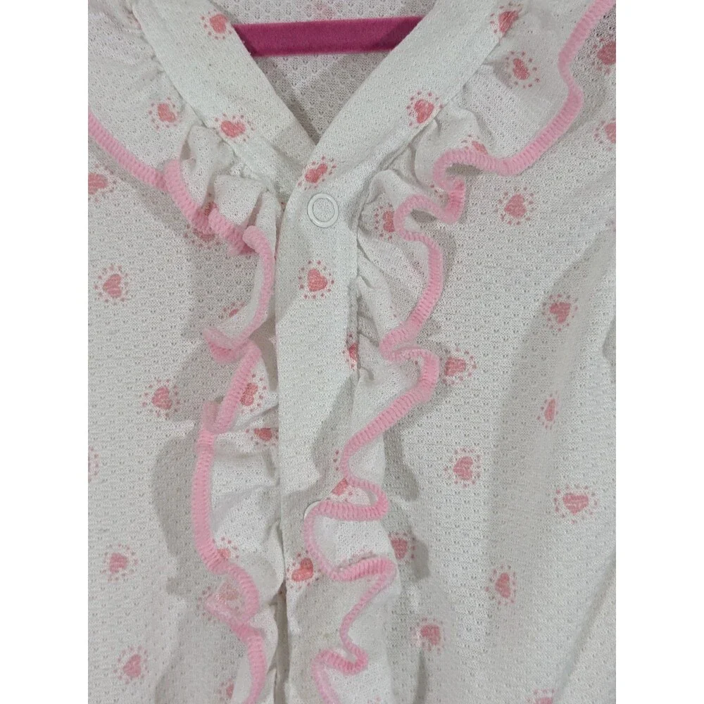 Vintage Carters Girls 4T Snap Waist Pajamas 2 Piece Pink Hearts Ruffles USA